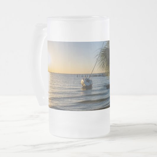 Florida Leaning Palm Tree Sunset Frosted Bier Mok (Voorkant links)