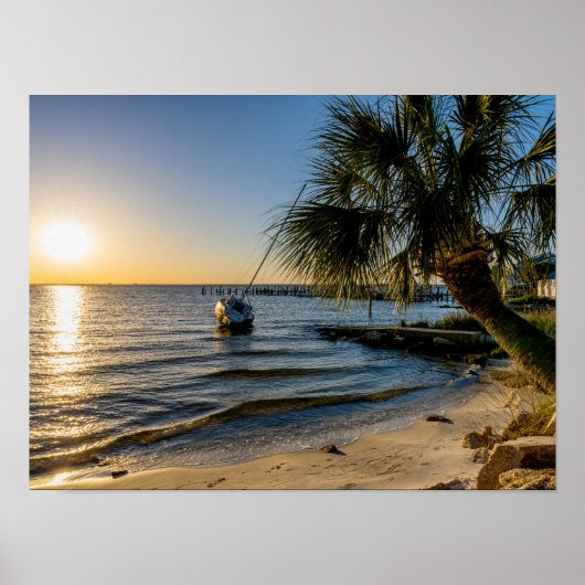 Florida Leaning Palm Tree Sunset Poster (Voorkant)