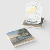 Florida Leaning Palm Tree Sunset Stone Onderzetter (Zijkant)