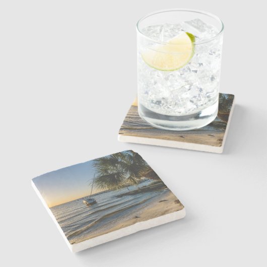 Florida Leaning Palm Tree Sunset Stone Onderzetter (Zijkant)