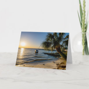 Florida Leaning Palm Tree Sunset Wenskaart Kaart