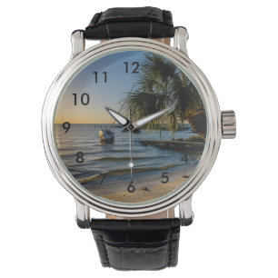 Florida Leaning Palm Tree Sunset Wrist Watch Horloge