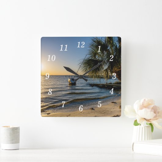 Florida Leaning Palm Tree Zonsondergang Wandklok (Huis)