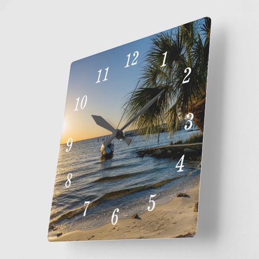 Florida Leaning Palm Tree Zonsondergang Wandklok (Hoek)