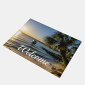 Florida Leaning Palmboom Zonsondergang Welkom Deur Deurmat (Schuin)