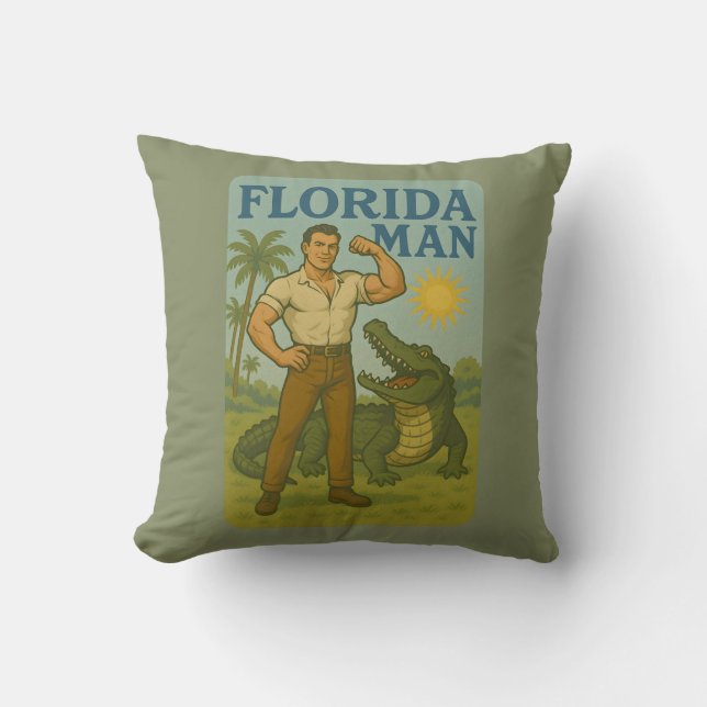 Florida Man Alligator Friend Funny Retro Coastal Kussen (Voorkant)
