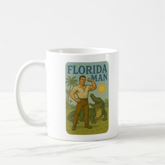 Florida Man Alligator Vriend Grappig Retro Kust Koffiemok (Links)