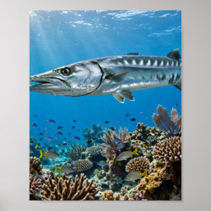 Florida Man Barracuda Koraalrif Vissers Kunst Poster