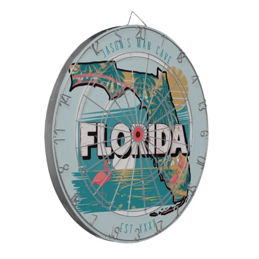 Florida Man Cave Custom Naam Est Datum Dartbord (Voorkant Links)