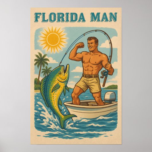 Florida Man - Coastal Fisherman -Retro Fishing Art Poster (Voorkant)