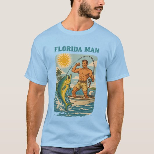 Florida Man -Coastal Fishing Boat- Retro Fisherman T-shirt (Voorkant)