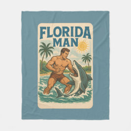Florida Man Coastal Shark Wrestler - Retro Beach Fleece Deken