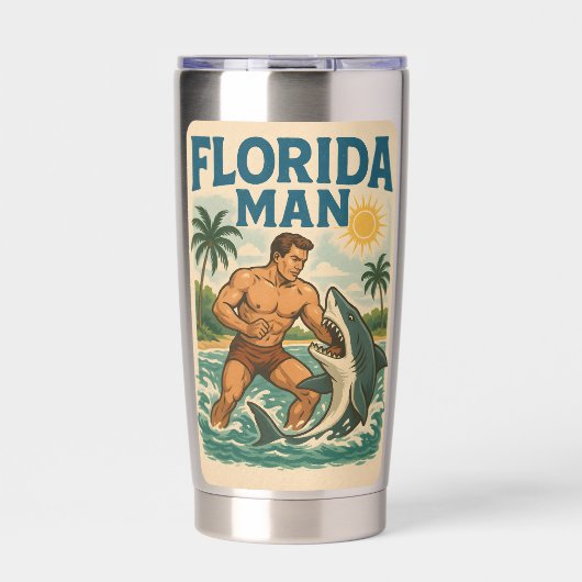 Florida Man Coastal Shark Wrestler - Retro Beach Geïsoleerde Drinkbeker (Voorkant)