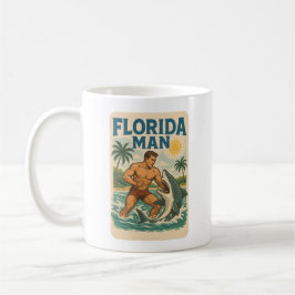 Florida Man Coastal Shark Wrestler - Retro Beach Koffiemok