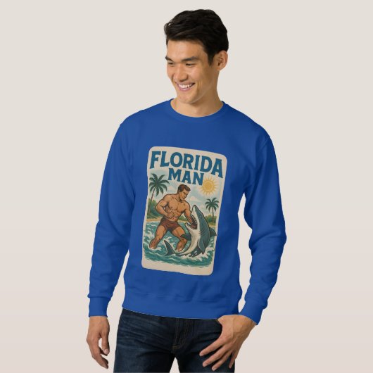 Florida Man Coastal Shark Wrestler - Retro Beach Trui (Voorkant volledig)