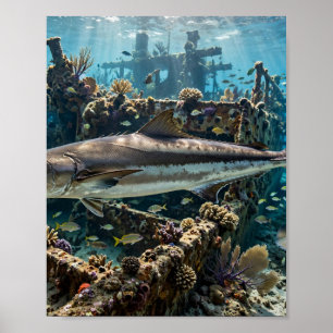 Florida Man Cobia Wrak Rif Onderwater Visserskunst Poster