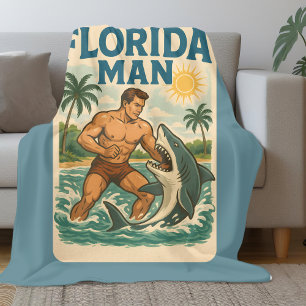 Florida Man Haai Worstelaar Grappig Retro Strand L Fleece Deken