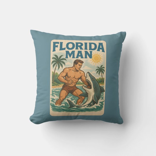 Florida Man Kusthaaienworstelaar | Retro Strand Kussen (Voorkant)