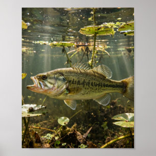 Florida Man Largemouth Bass Waterlelie Meer Vissen Poster