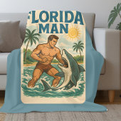 Florida Man Shark Wrestler Funny Retro Beach Life Fleece Deken