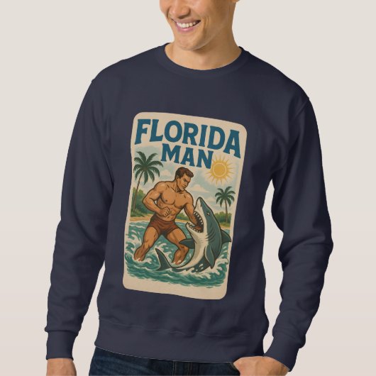 Florida Man Shark Wrestling | Retro Graphic Beach Trui (Voorkant)