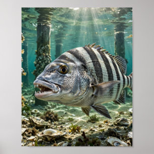 Florida Man Sheepshead Dokpalen Vissen Kunst Poster