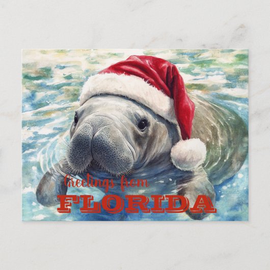 Florida Manatee Waterverf Christmas Briefkaart (Voorkant)