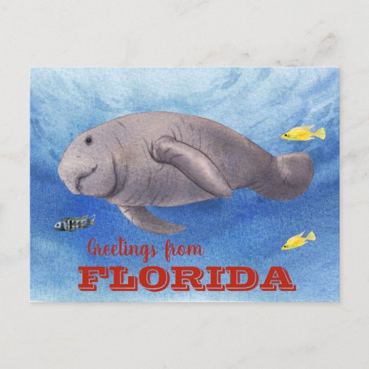 Florida Manatee Waterverf onder water Briefkaart (Voorkant)