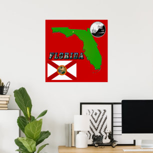 Florida Map, Afbeelding Tekst en State Faux Quarte Poster