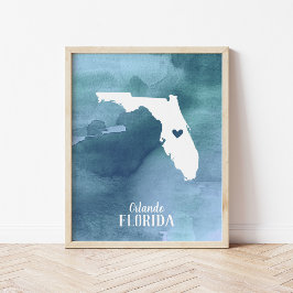 Florida Map Blue Waterverf Specialized Art Print
