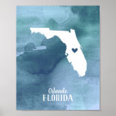 Florida Map Blue Waterverf Specialized Art Print (Voorkant)