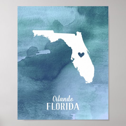Florida Map Blue Waterverf Specialized Art Print (Voorkant)