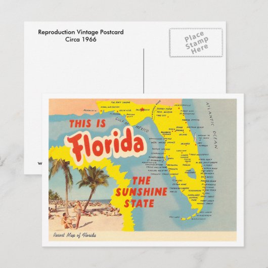  Florida Map Briefkaart (Voorkant / Achterkant)