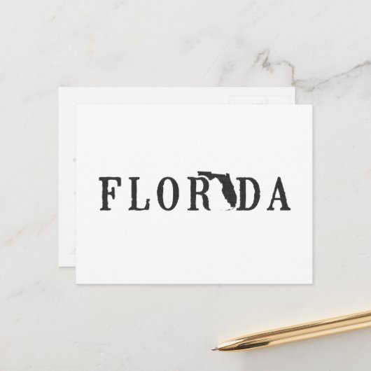 Florida Map geschreven staat Word Art Black Briefkaart (Voorkant / Achterkant in situ)