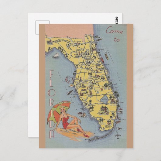 Florida Map Post Card Briefkaart (Voorkant / Achterkant)