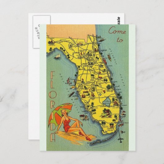  Florida Map Post Card Briefkaart (Voorkant / Achterkant)