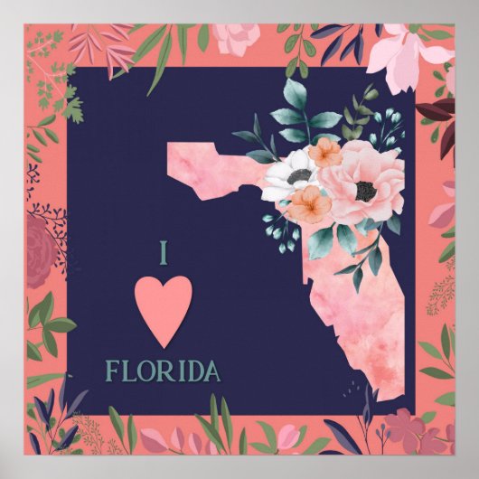 Florida Map  Retro Poster (Voorkant)