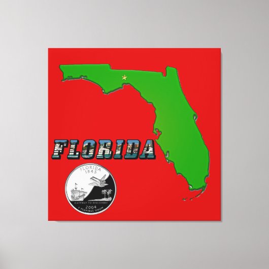 Florida Map, tekst, State Faux Quarter Canvas afdr (Voorkant)