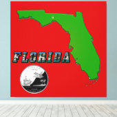Florida Map, tekst, State Faux Quarter Canvas afdr (Insitu (Houten vloer))