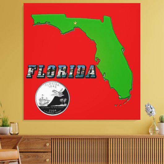 Florida Map, tekst, State Faux Quarter Canvas afdr (Insitu (Woonkamer))