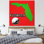 Florida Map, tekst, State Faux Quarter Canvas afdr Afdruk (Insitu (Slaapkamer))