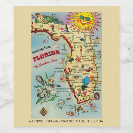 Florida Map Wine Label Wijn Etiket (Enkel label)