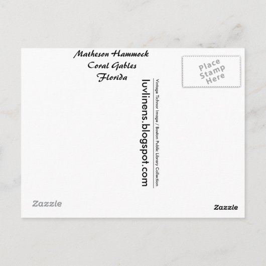 Florida, Matheson Hammock, Coral Gables Briefkaart (Achterkant)