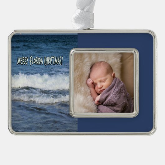 Florida Merry Christmas Ocean Waves 1 foto Verzilverd Omlijst Ornament (Voorkant)