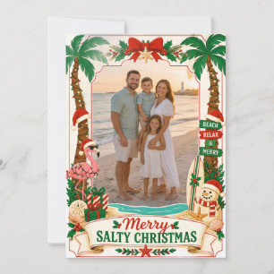 Florida Merry Salty Kerstmis Strand Familiefoto  Bedankkaart
