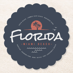 Florida Miami Beach Retro Zonsondergang Palm Tropi Kartonnen Onderzetters