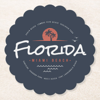 Florida Miami Beach Retro Zonsondergang Palm Tropi Kartonnen Onderzetters