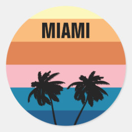 Florida Miami Sunset Palm Trevel Ronde Sticker