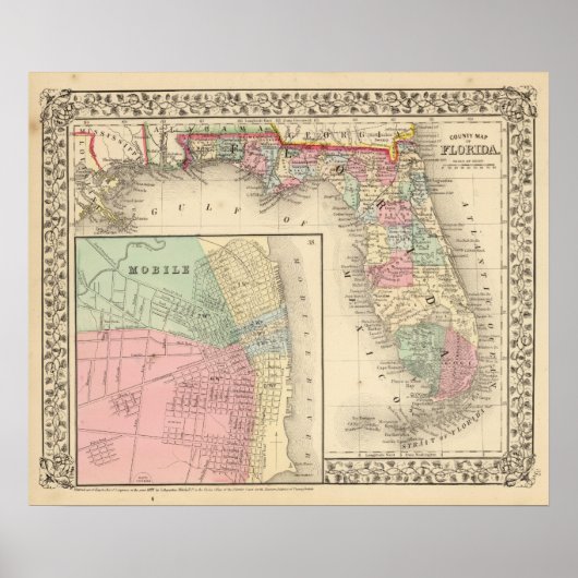 Florida, Mobile Map van Mitchell Poster (Voorkant)