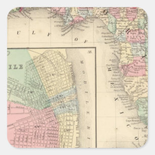 Florida, Mobile Map van Mitchell Vierkante Sticker
